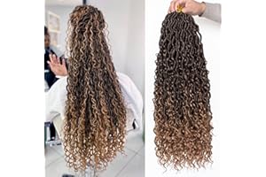 Xtrend 24Inch 8 Packs 12Strands/pack River Goddess Faux Locs Crochet Hair With Curly Hair In Middle And Ends Pre-Looped Crochet Braids Messy Bohemian Faux Locs Hair Extensions T27#…