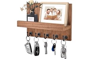 Kldgris Porte Clef Mural, Porte-Clés Mural en Bois, avec 5 Crochets à Clés, pour Salon, Salle de Bain, Cuisine, Les Entrées, Couloirs (Brun)