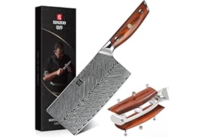 XINZUO Tasak ze stali damasceńskiej 18 cm, profesjonalny ostry tasak chiński nóż szefa kuchni, nóż kuchenny ze stali nierdzewnej o wysokiej zawartości węgla, ergonomiczna rękojeść z palisandru - seria Yi