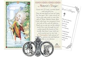 TRENDZEEN St Christopher Visor Clip Medal for Car - with Guardian Angel, Laminated Motorist's Prayer Card, The Lord's Prayer | Catholic Patron Saint of Travelers, Highway and Road Travel Themed Set, 3 Items