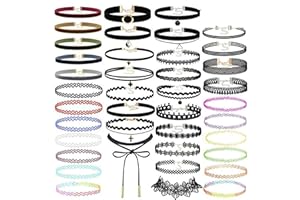 JIAMIAN 40 Pieces Black Elegant Lace Chokers Necklaces, Adjustable Choker Set, Gothic Tattoo Chocker Collar, Black Choker Necklace for Women Girls