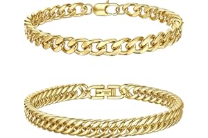 Dochais 2 Pcs Men's Bracelets, Mens Bracelets Silver Gold, Chain Bracelet For Men, Cuban Bracelet Men Length 23 cm, Stainless Steel Bracelet Width 7.5/8mm