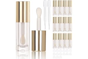 COSIDEA 14 tubos vacíos de brillo de labios gruesos dorados de 6 ml para brillo de labios DIY, tubos redondos blancos con varita gruesa