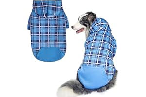 EXPAWLORER Plaid Dog Hoodie British Style - Tartan Pet Clothes Warm Dog Jumper with Lead Hole, Hooded Puppy Sweatshirt Cold Weather Clothing Outfit, Winter Coat for Small Medium Large Dogs, Blue XL