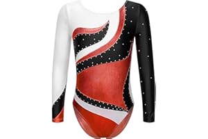 YiZYiF Ragazze Ginnastica Leotards Body Danza Classica Bambina Ginnastica Artistica Maniche Lunghe Balletto Costumi con Strass Lucido Decorato