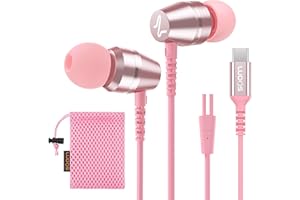 Ludos OMNITONE Auriculares USB C con Micrófono, Garantía de 5 años, Auriculares Tipo C con Cable para iPhone 16 15 Pro MAX Plus Samsung Galaxy S24 S23 S22 Ultra S21 FE S20 A53 A54, iPad Pro - Rosa
