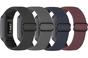 SHIJZWD 4 Pack Elastic Nylon Watch Straps Compatible with Fitbit Charge 4/Fitbit Charge 3/3 SE/4 SE, Adjustable Stretchy Sport Loop Band Replacement Wristband for Fitbit Charge 3/Charge 4 Women Men