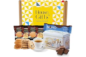 HOUSE OF GIFTS Gluten Free Snacks Hamper With Nomo Chocolate, 8 Walkers Shortbread Biscuits & Afternoon Tea Tin with 40 Teabags | For Her or Him | Coeliac Friendly