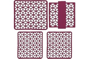 LAPAP | Tappetini per Lavello in PVC, Fantasia Genziana, Set di 4 PZ: 1 Scolapiatti + 2 Tappeto Lavello + 1 Parabordo, qualità e Design Made in Italy, Facile da Lavare, più Igienico, Colore Lampone