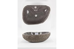 50 cm rundes Naturstein Waschbecken in grau mit Hahnloch von WOHNFREUDEN - Mit Unikatauswahl