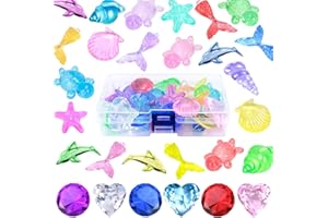 SelfTek 26 Pcs Ocean Theme Acrylic Gemstones Decorative Marine Shapes for Vase Fillers, Aquarium Decor, Table Centerpieces and Room Decorations Includes Storage Box
