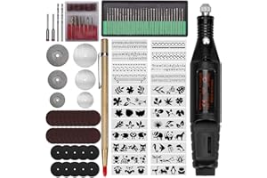 ALFFREUDE 108 PCS Trousse à Outils de Gravure Stylo Graveur Électrique Multifonction Kit de Pyrogravure, Pyrogravure sur Bois avec 24 Pochoirs pour Bois, Verre, Bijoux, Métal