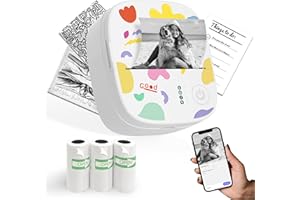 XenGro Mini Drucker für Smartphone, Sticker Thermodrucker Fotodrucker mit 4 Rollen Papier, Bluetooth-Drucker ohne Tinte, für kreative Bastelarbeiten von Kindern, Tagebücher, Studiennotizen - Weiß