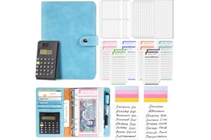 HAKPNEW 30Pcs Budget Binder with Calculator, A6 Leather Money Saving Wallet, 12 Cash Expense Envelopes and Budget Sheets, Savings Binder for Budget Planner Travel Diary Offices Birthday Gift