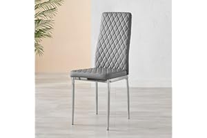 Furniturebox UK Milan 4/6 Modern Stylish Chrome Hatched Diamond Faux Leather Dining Chairs Seats Set (4x Grey Milan Chairs)