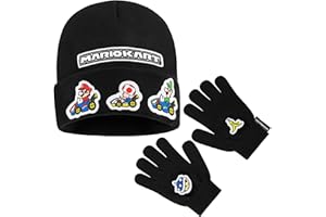 Super Mario Vêtement Accessoires d'Hiver Garcon 6-14 Ans, 2 Pcs Bonnet et Gants ou 3 Pièces Ensemble Bonnet Echarpe Gant