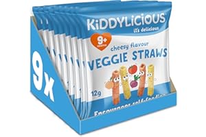 Kiddylicious Cheesy Veggie Straws - Delicious Snacks for Kids - Suitable for 9+ Months - 9 Packs
