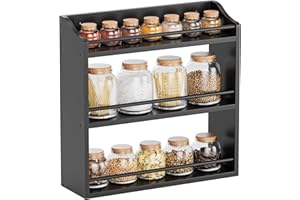 STELLSTAR Estante de especias de bambú, soporte de pared o soporte de mesa, estante de 3 niveles para organizador de botellas de condimentos, soporte para medicamentos (negro)