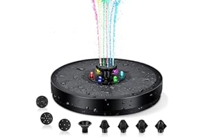 BlueFire Fontana Solare, 3W Pompa ad Acqua Solare con Pannello Solare Integrato, Fontana Giardino con 7 Ugelli e 6 LED Colorati per Bagno per Uccelli, Laghetto, Piscina, Acquario, Giardino