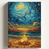 Sayılarla Boyama Tuval Hobi Seti ATEŞ VE SAHİL Temalı Fır&ccedil;a ve Boya Dahil Set (&Ccedil;ıtalı) 40x50 CM Kendin Yap Sayılarla Tuval Bo