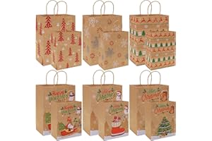 MESTECTPET 12 Stück Geschenktüten Weihnachten, 2 Größen Weihnachtstüten Papiertüten mit Griff, Weihnachts Kraft Geschenktaschen, Kinder Papier Weihnachtstaschen, Zur Aufbewahrung von Geschenken, Partyzubehör