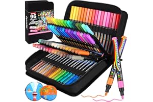 Lyuvie 96 Couleurs Feutre Acrylique, Marqueur Peinture Acrylique avec Pointe Moyenne 3mm,Acrylic Paint Marker pour Peinture de Rochers Tissus Plastique Verre Cailloux Pierre Métal Bois Céramique