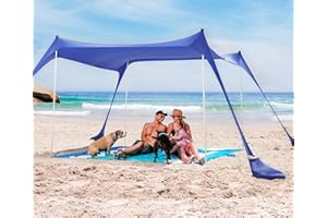 SUN NINJA Strandzelt, Sonnensegel LSF 50+, mit Sandschaufel, Heringen und Stabilitätsstangen, Schattensegel für draußen für Campingausflüge, Angeln, Spaß im Garten oder Picknicks