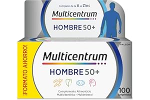 Multicentrum Hombre 50+ Complemento Alimenticio Multivitamínico y Multimineral Para Hombres 50+, Con Vitamina C, B, A, Sin Gluten, 100 Comprimidos