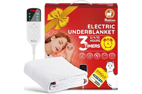 Mia&Coco Värmare, Uppvärmning under sängen, 150 x 80 cm automatisk frånkoppling, Uppvärmning Sängar, Elektrisk filt med 12-timmars timers och 3 värmeinställningar, överhettningsskydd