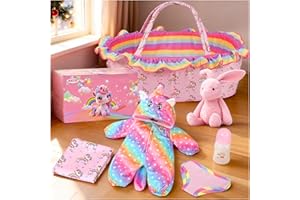 ARTST Reborn Baby Doll Clothes with Bassinet,Rainbow Unicorn Reborn Baby Doll Accessories Outfit Set for 17-22 inch Newborn Babies,Realistic Toy Gift for 3-12 age Girls Boys