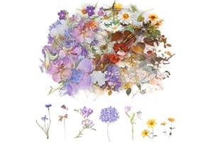 DIVINA VITAE 120 Pièces Autocollants de Fleurs Transparents pour Scrapbooking Autocollants de Plantes Naturelles Vintage Autocollants de Fleurs Colorés pour Agendas DIY Cartes Albums Photo Téléphones