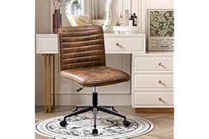 ‎HELLOVE Hellove Schminktisch Stuhl Hocker Bürostuhl, Leder Drehstuhl Höhenverstellbar mit Rädern, Homeoffice Stuhl 360° Drehbar mit Rückenlehne für Schlafzimmer & Wohnzimmer, Braun