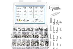 KOXXIAMOQ Zestaw 1065 śrub, M2, M3, M4, M5, śruby cylindryczne z gniazdem sześciokątnym, z nakrętkami i podkładkami, zestaw śrub gwintowanych ze stali nierdzewnej (1065)