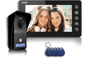 EURA VDP-76A3 Alpha Videocitofono 4 Fili Monitor a Colori 7 Pollici RFID 2 Ingressi, Nero