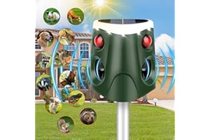 HAPPY WATCH Répulsif Chat Solaire, Répulsif Animaux à Ultrasons à 360° Repulsif Chat Extérieur, Étanche IP55, Répulsif Renard à 4 Modes Réglables à Lumières Clignotantes pour Chien Lapin Cerf pour Jardin