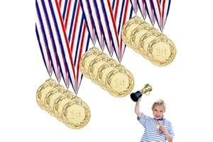 Fhioevt 12 Piezas Medallas Niños Medalla de Metal Doradas Medallas Premios con Cintas Oro Medallas Gold Medal Medaille para Niños Adultos Juegos Escolares Partidos de Fútbol Competiciones Deportivas