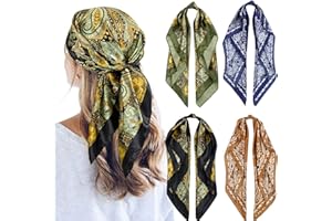 QBSM 4 Pcs 35'' Satin Head Scarf Silk Feeling Neck Scarves Hair Wrap for Sleeping Large Square Headscarf for Women
