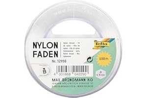 folia 12950 - Nylonfaden auf Spule, ca. 0,5 mm x 100 m, Transparent, Tragkraft 7,5 kg, kaum sichtbarer Faden für Mobiles, Schmuck, zur Dekoration usw.