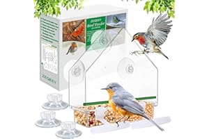 Zeqeey Fenster Vogelfutterautomat für Dunnock Rotkehlchen Kleine Wildvögel mit starkem zusätzlichen Saugnapf herausnehmbare Futterschale und Entwässerungslöcher, Vogelfutterhäuschen