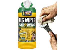 Big Wipes Multi-Surface Cleaning Wipes – Absorbent Surface & Hand Wipes - 4 Power Solvents & 4 Skin Conditioners – Industrial Cleaning Products - Heavy Duty Hand Cleaner – Dispenser Tub x80
