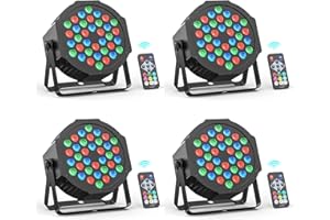 Rtktoup 4PCS 36 Luci Par LED, Luci da Palcoscenico RGB, Luci da Discoteca-dmx con Telecomando, Faretti ad Effetto con Controllo Attivato dal Suono, per Bar Matrimoni Feste Compleanno Halloween Natale