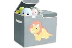 Homsorout Boîte de Rangement Tissu, Caisse Rangement Enfant pour Vêtements Jouets, Pliable Panier Rangement Avec Couvercle et Poignée, Organisateurs pour Armoire, Gris+Dinosaures
