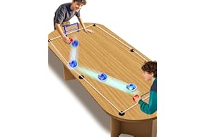 CT SPORTS Rechargeable Tabletop Air Hockey – Elastic Rope Rebound Boundaries with Adjustable Size, 2–4 Player Indoor Hockey Game with LED Pucks, Fun Party & Gift Idea