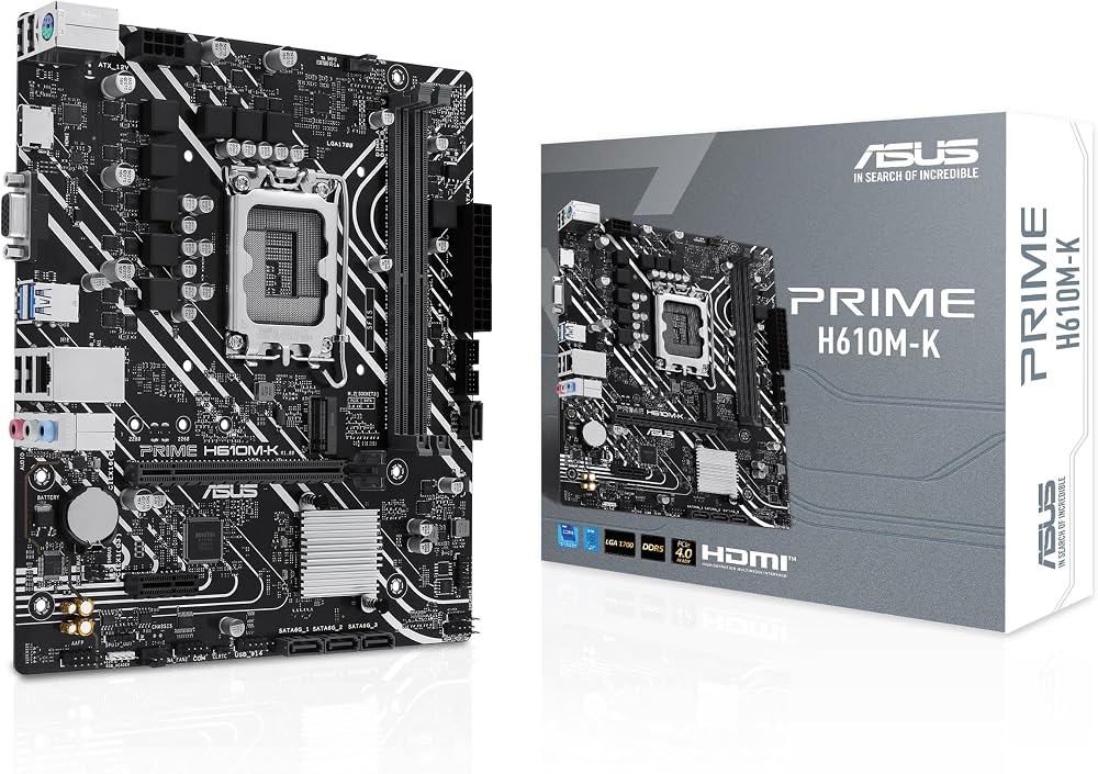 ASUS PRIME H610M-K Intel LGA1700 mATX Anakart | Intel H610 LGA1700 DDR5 5600 HDMI VGA M.2 USB3.2 mATX 96GB’a Kadar RAM Desteği, 5X Protection III