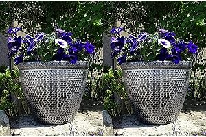 SG Traders 2 X Large Plastic Round Cromarty Plant Pot Flower Pot Planter Garden Decoration Antique Silver 36cm Plant Pot Outdoor Flower Pots Outside Garden Planters Outdoor With Drainage Holes