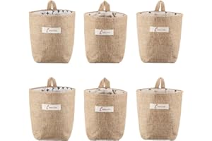 Lifreer Lot de 6 petits paniers de rangement pliables en coton et lin avec poignée pour jouets, maquillage, clés, petits objets (style 3)