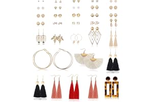 Milacolato 35 paia Set Orecchini Multipli Assortiti Impostati Donna Ragazza Semplici Carini Cerchi Pendenti Nappa Pacco Acrilico Orecchini Conchiglia Pendenti Orecchini Etnici