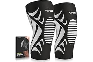 PUPOW 2 Pièces Genouillère Élastique Respirant, Compression Sports, Rotulienne et Ligamentaire, Arthrose Genou pour Volley-Ball, Course- L: 42-47CM