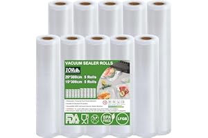 Omtofo Vakuumier Folienrollen, 5 Rollen 15x300cm + 5 Rollen 20x300cm Reißfest, BPA-frei, Vakuumbeutel für Vakuumierer Lebensmittel Vakuumiergerät, Kochfest und Sous Vide Gefrierbeutel
