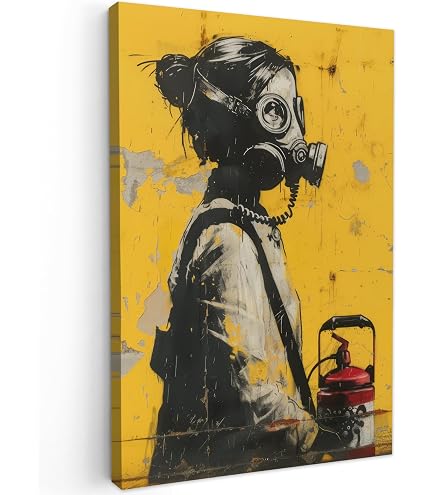 Tableau Toile 5 Pièces Banksy 200x100 Cm - Art Street Graffiti, Toile Non Tissée 130g/m², Châssis MDF